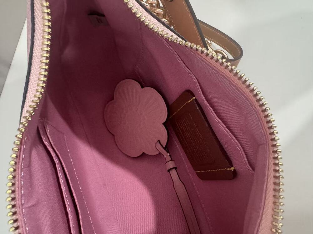 Coach Pink Signature Canvas Chain Hobo Shoulder Bag Crossbody Purse - Picture 3 of 6